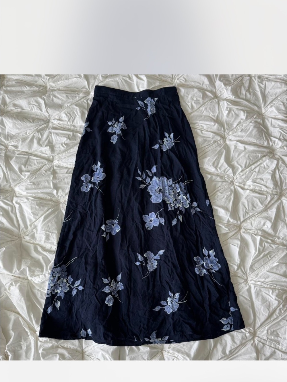 Hillard & Hanson Navy Maxi Skirt with Light Blue Floral Embroidery